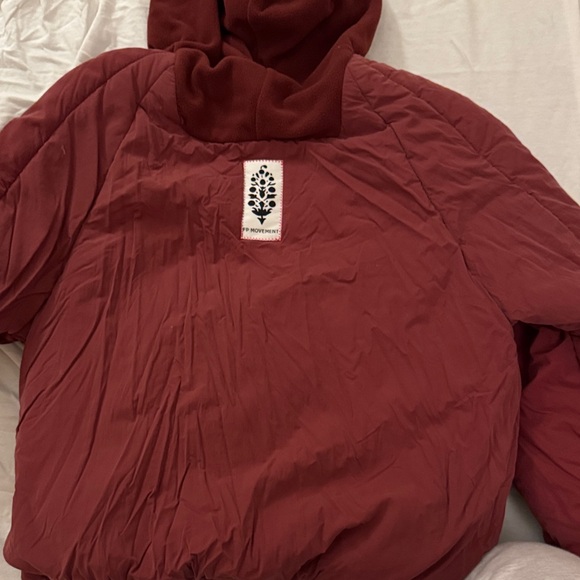 FP Movement Burgundy Puffer Jacket with Pink Zipper - Picture 7 of 7
